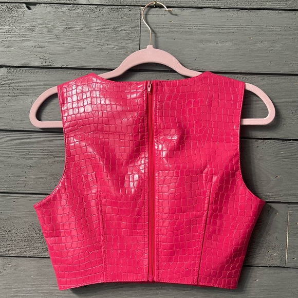 NWT 2pc 7 For All Mankind Pink Croc Leather Corset Crop Top Shorts Set Sz Small - Picture 4 of 16
